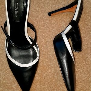 Sz 6.5 black leather 4" heels Mary Jane slidesk